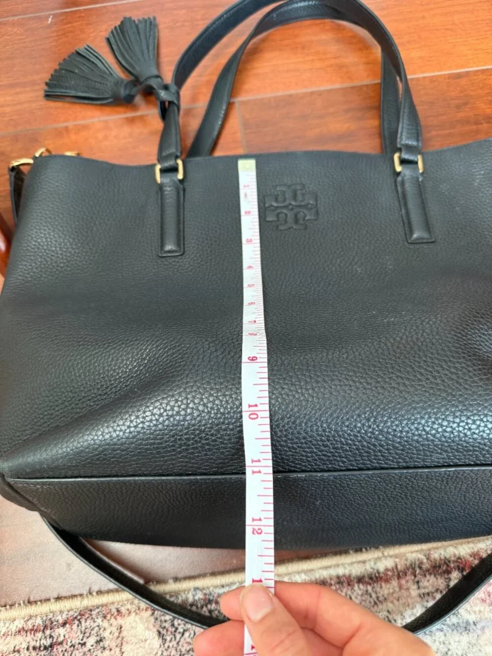 Tory Burch Thea Convertible Pebbled Leather Large Tote Black Bag Shoulder Bag